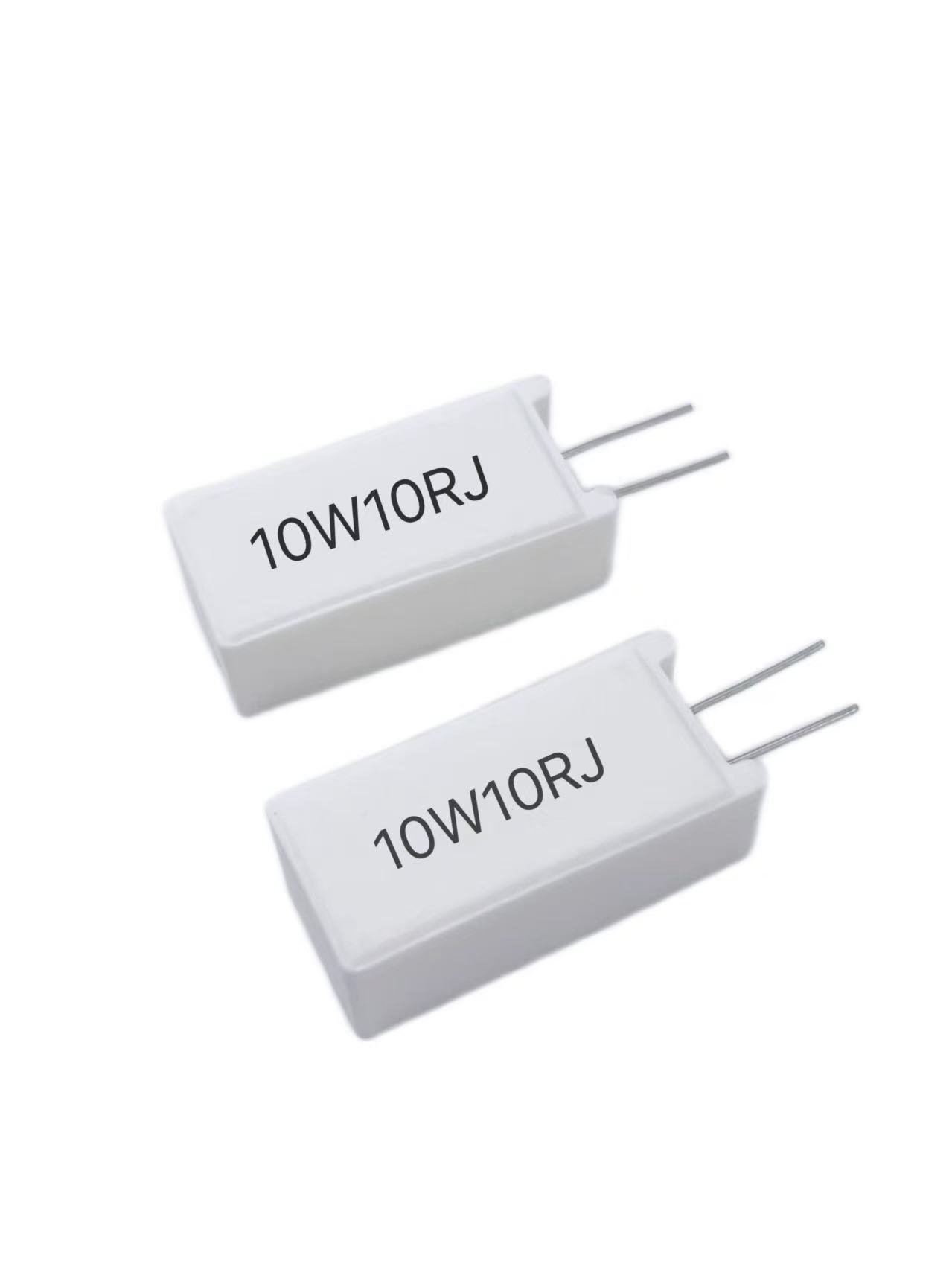 Vertical cement (SQP) wirewound resistor with white ceramic body and tinned leads