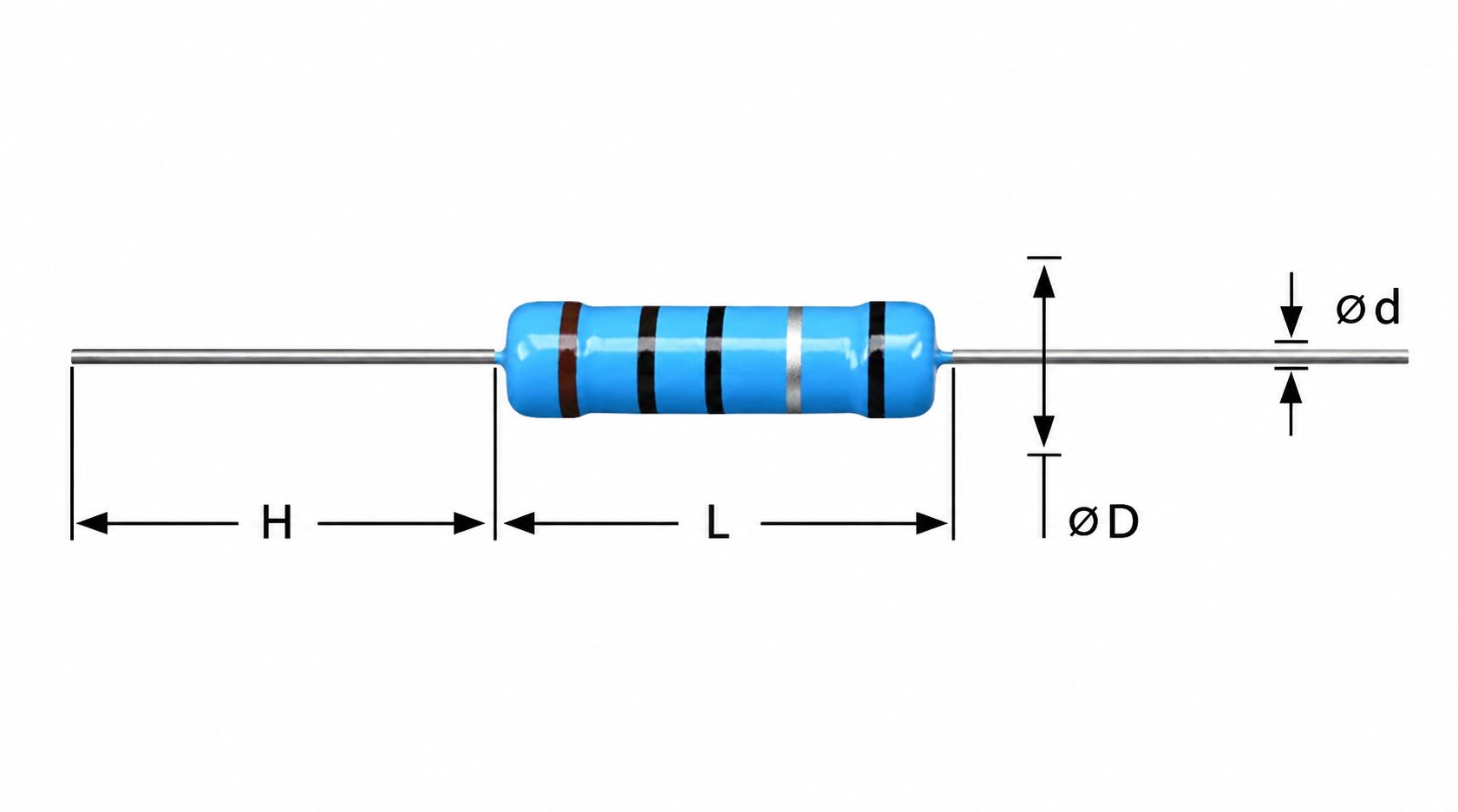 Metallfilm-Sicherungswiderstand Metal Film Resistor (Color-Band Precision) — dimensions illustration