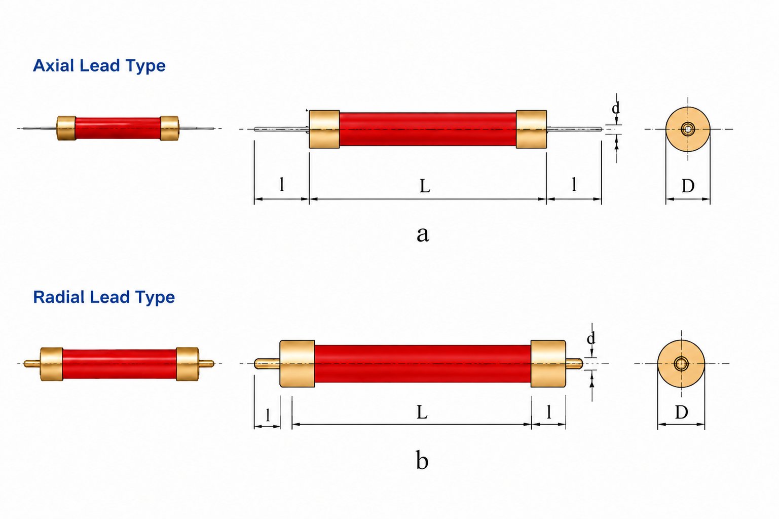 Cylindrical Glass Glaze High-Voltage Resistor Cylindrical Glass-Glaze High-Voltage Resistor (RI80) — dimensions illustration